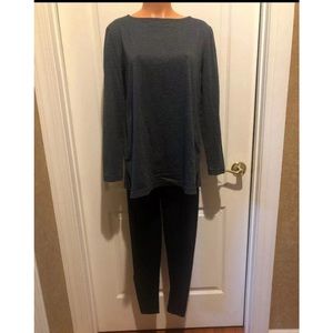 STEENA Maternity 2p Gray Striped L/S Tunic Top Black Leggings Outfit Set S Small